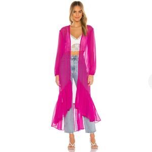 Lovers + Friends KRISTY DUSTER Long Sleeve Solid Bright Pink Size Small NWOT